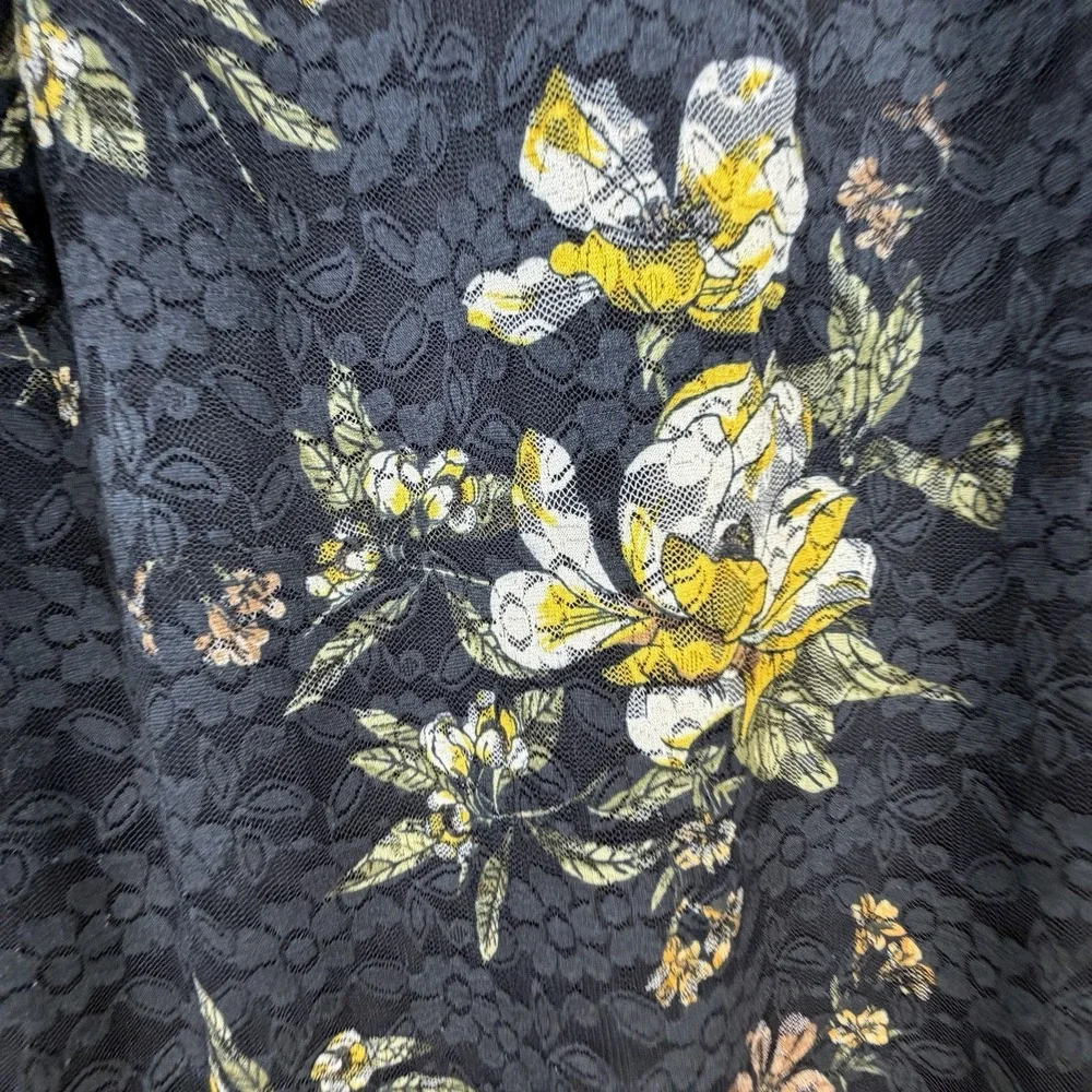 VFSHOW Women's Large Mesh Floral Dress Black Yellow Bell Sleeve Midi Career‎